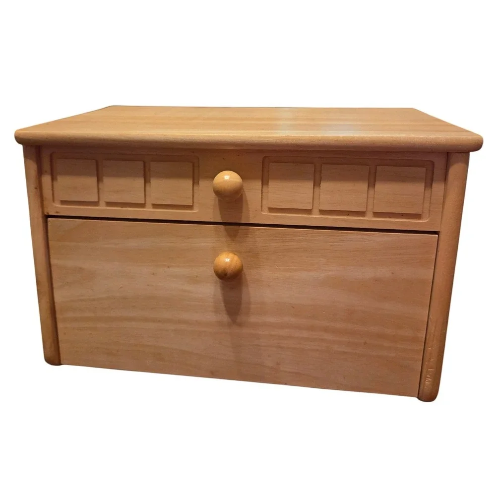 Preferred Stock Wooden Bread Box Kitchen Storage Natural Wood Carved Detail